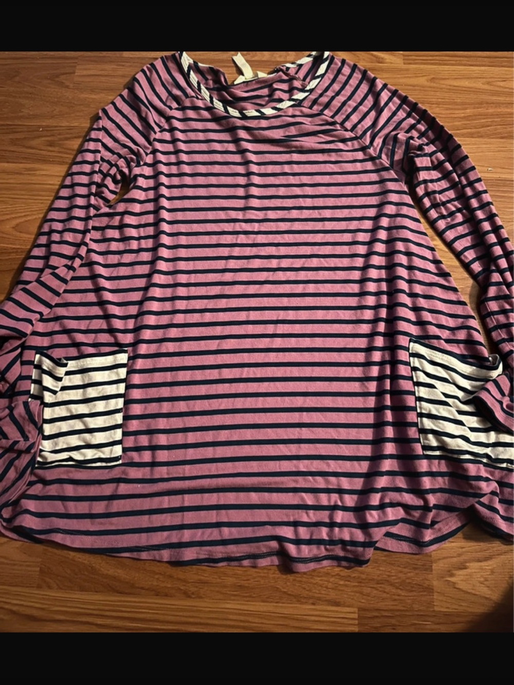 Matilda Jane Pink & Black Striped Long Sleeve Top with Contrast Pockets